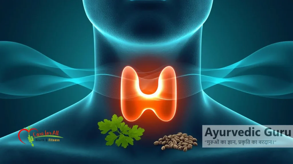 हॉर्मोन संतुलन दर्शाता हुआ चमकता हुआ थायरॉइड ग्लैंड का चित्र।