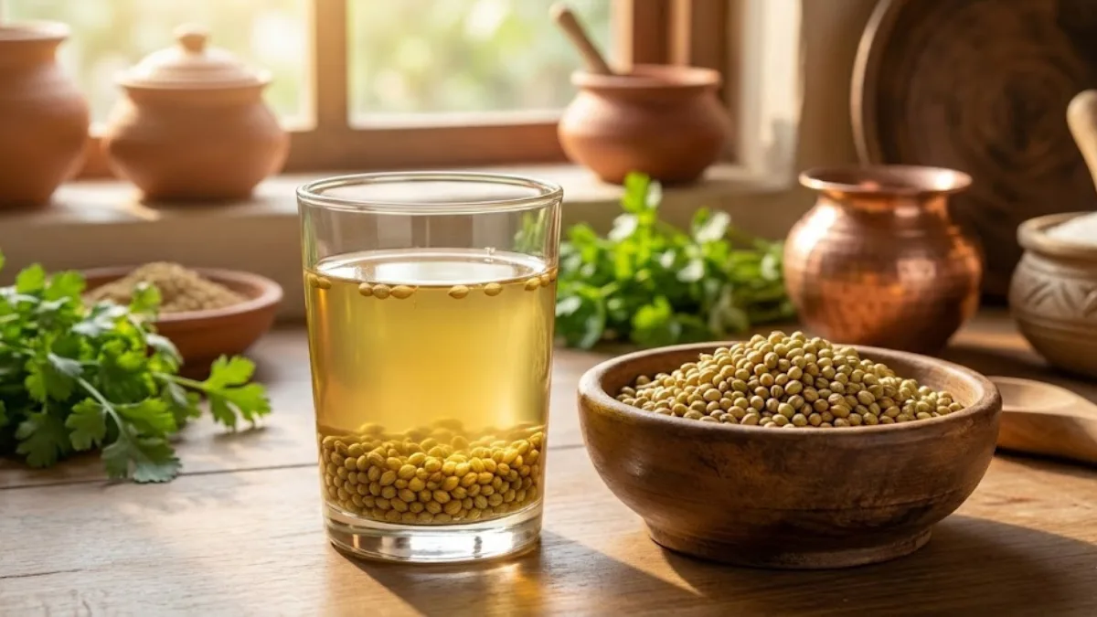 Coriander water – A natural health drink useful for digestion and detoxification as an Ayurvedic home remedy.